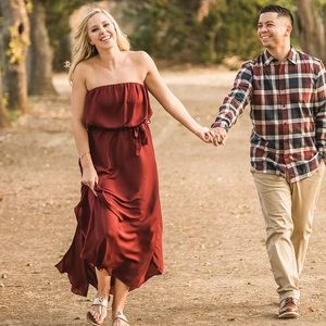 VICI Burgundy Strapless Silk-like dress